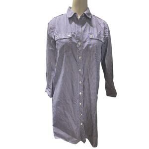 Theory Women's Size 4 Blue White Purple Long Sleeve Button Down Dress Midi